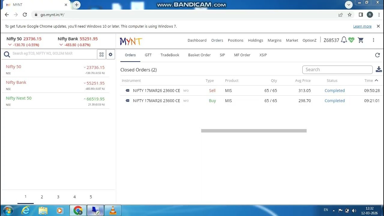 ROBO TRADING NIFTY OPTION 12 MARCH 26 .1 LOT TODAY PROFIT .Rs.1000
