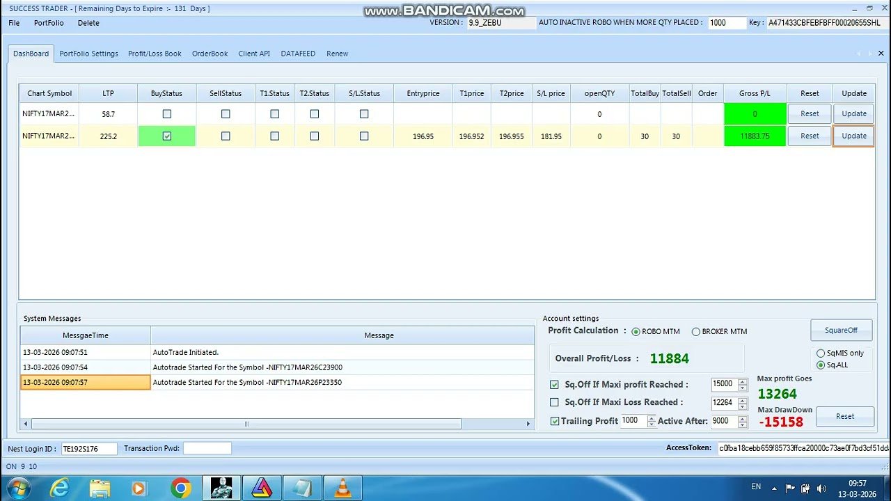 ROBO TRADING NIFTY OPTION 13 MARCH 26 .15 LOT TODAY PROFIT .Rs.12000