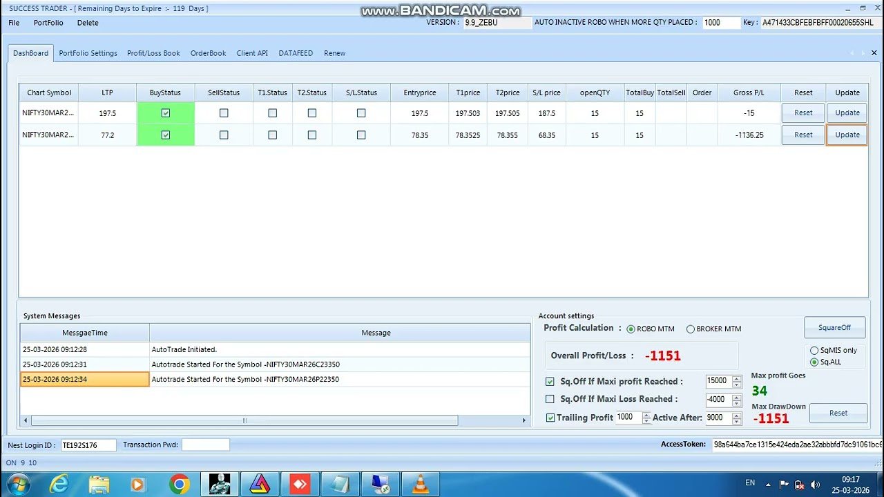 ROBO TRADING NIFTY OPTION 25 MARCH 26 .15 LOT TODAY PROFIT .Rs.7000