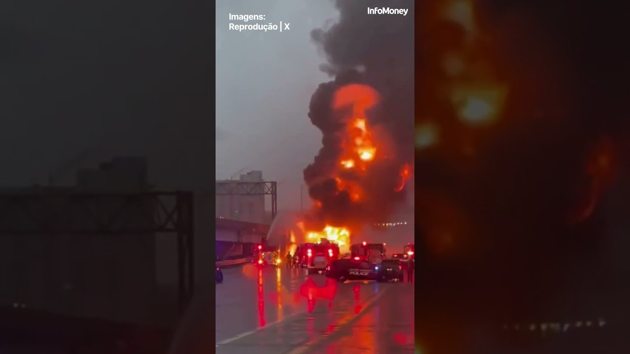 Acidente com caminhão-tanque provoca explosão e bloqueia rodovia nos EUA