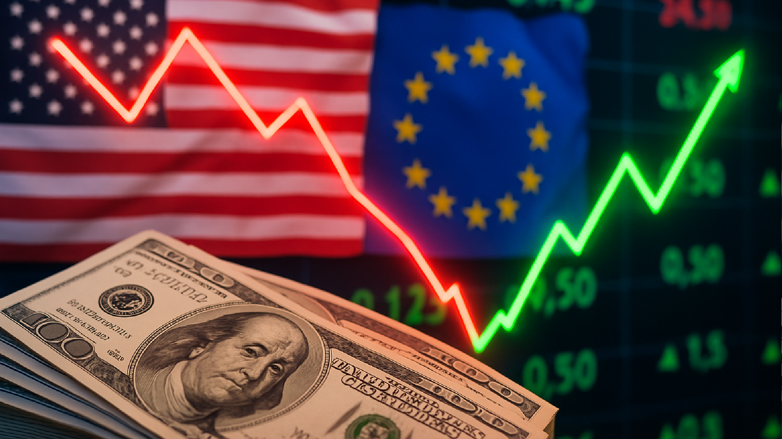 Dólar despenca para R$ 5,36 com tensão EUA-Europa