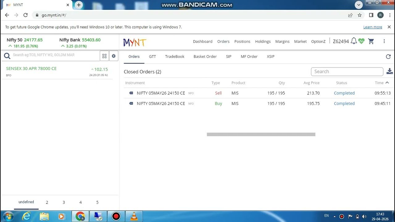 ROBO TRADING NIFTY OPTION 29 APRIL 26 .3 LOT TODAY PROFITS .Rs.3500