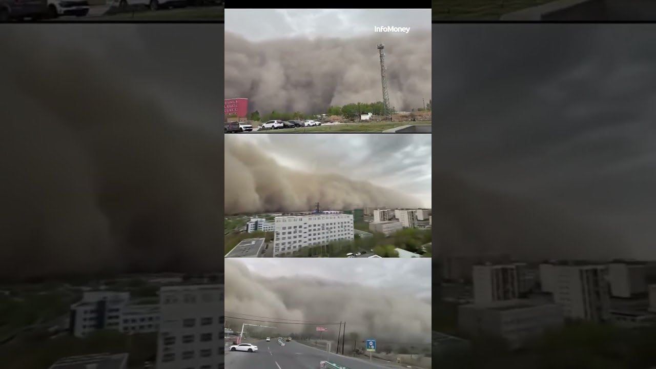 Tempestade de areia forma ‘muro’ e parece engolir cidade no norte da China