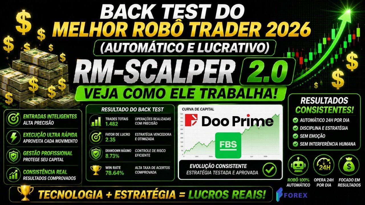 BACK TEST DO MELHOR ROBÔ TRADER 2026 (AUTOMÁTICO E LUCRATIVO) RM-SCALPER 2.0 VEJA COMO ELE TRABALHA!