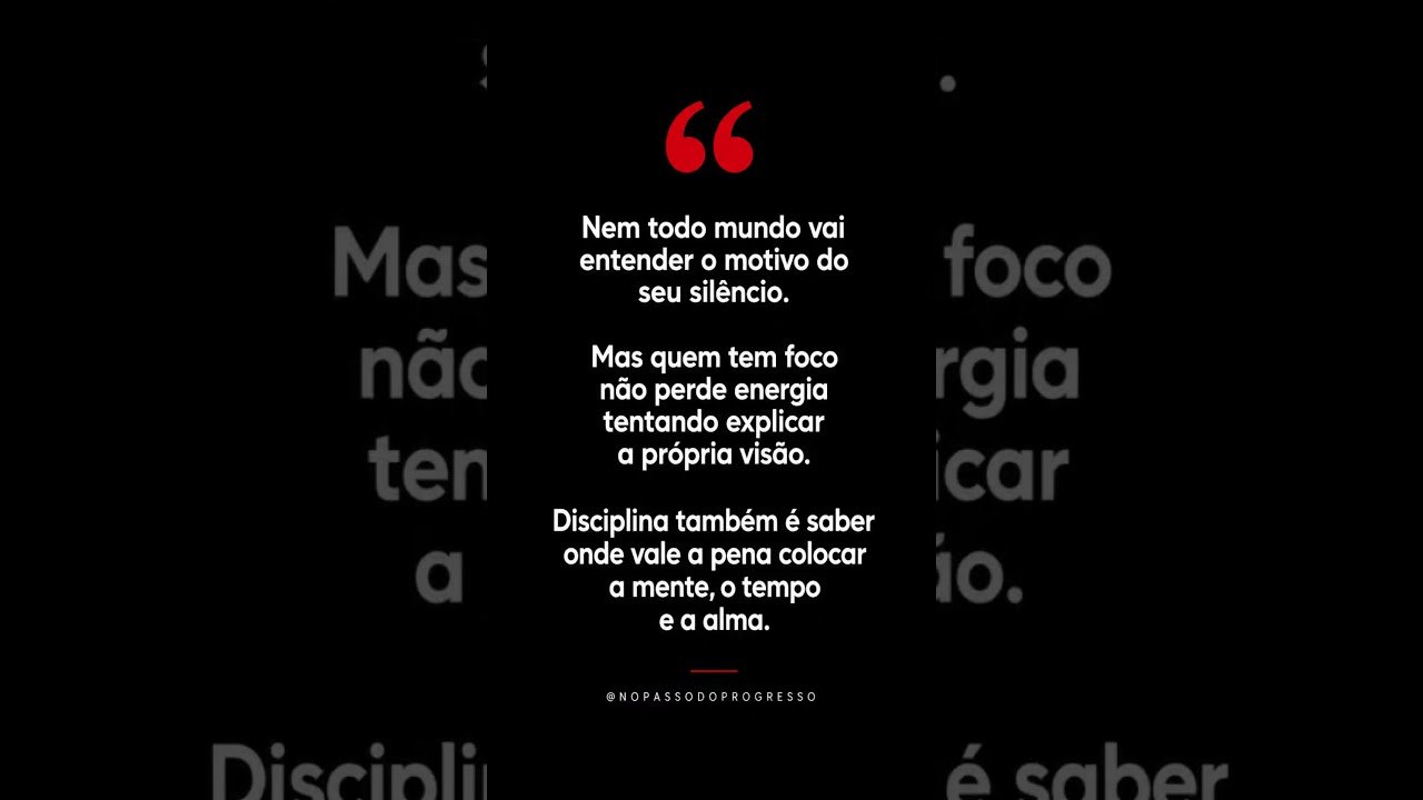 Disciplina é escolher com consciência onde investir a mente, o tempo e a alma. #nopassodoprogresso