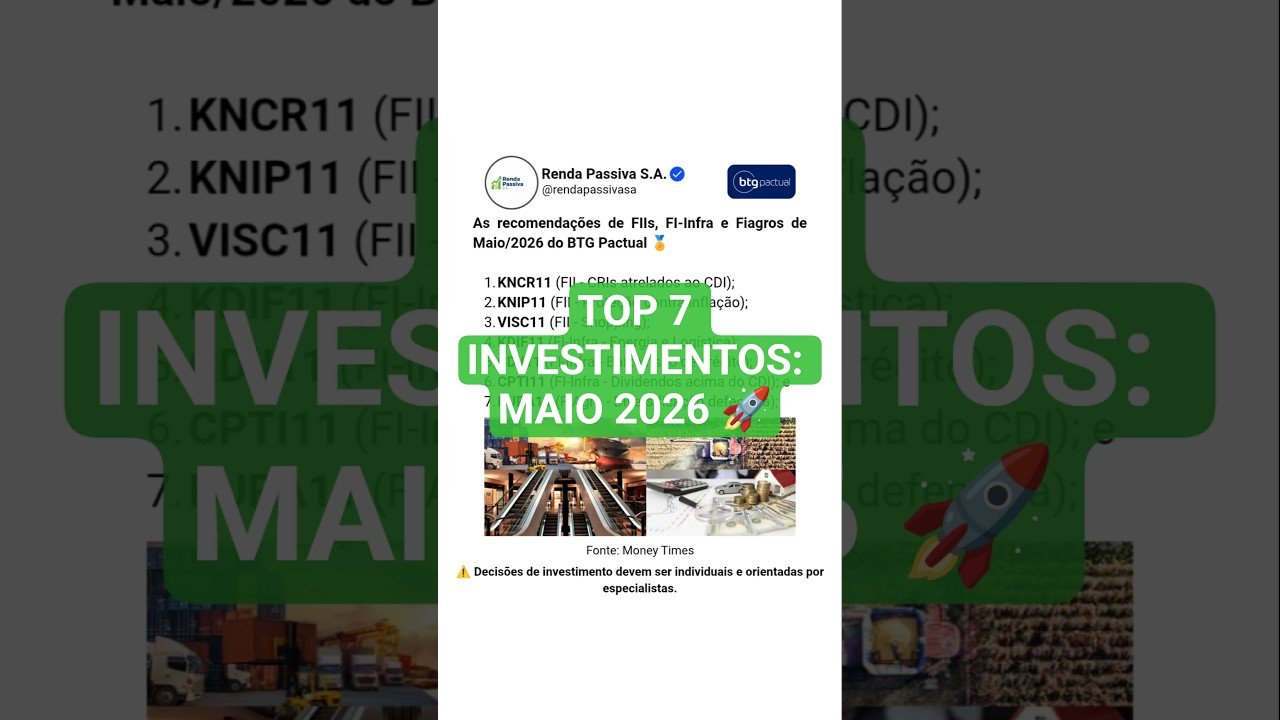 S80 – Onde Investir em Maio/2026: Carteira Recomendada BTG Pactual (FIIs e FI-Infra)📈 #rendapassiva