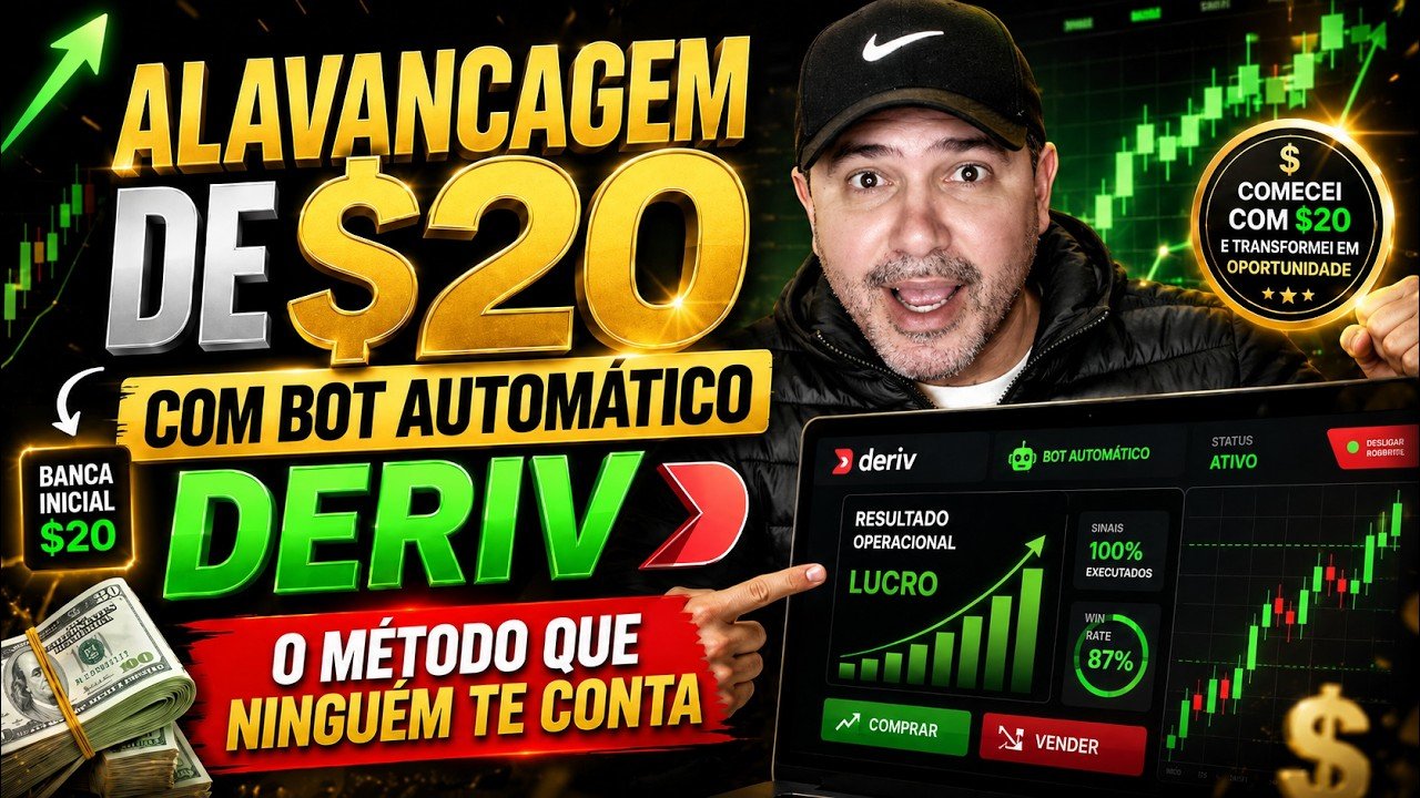 Alavancagem de $20 com bot automático Deriv: O método que ninguém te conta