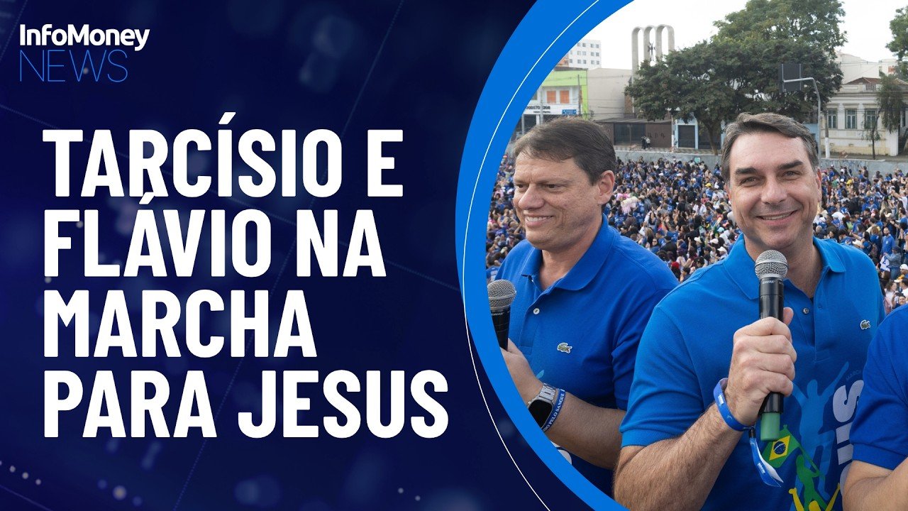 Tarcísio e Flávio Bolsonaro se reencontram na Marcha para Jesus, em São Paulo | InfoMoney News