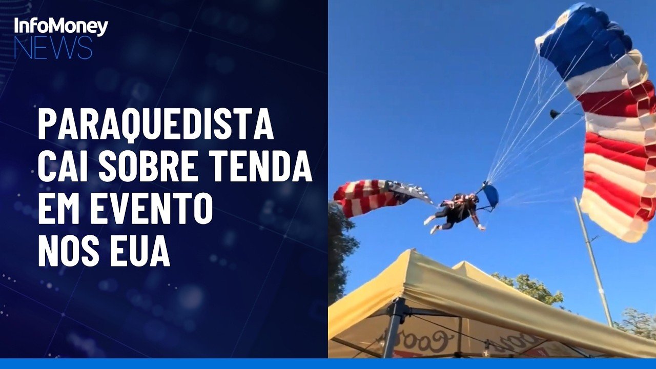 Susto: paraquedista cai sobre tenda após bandeira dos EUA enroscar em árvore | InfoMoney News