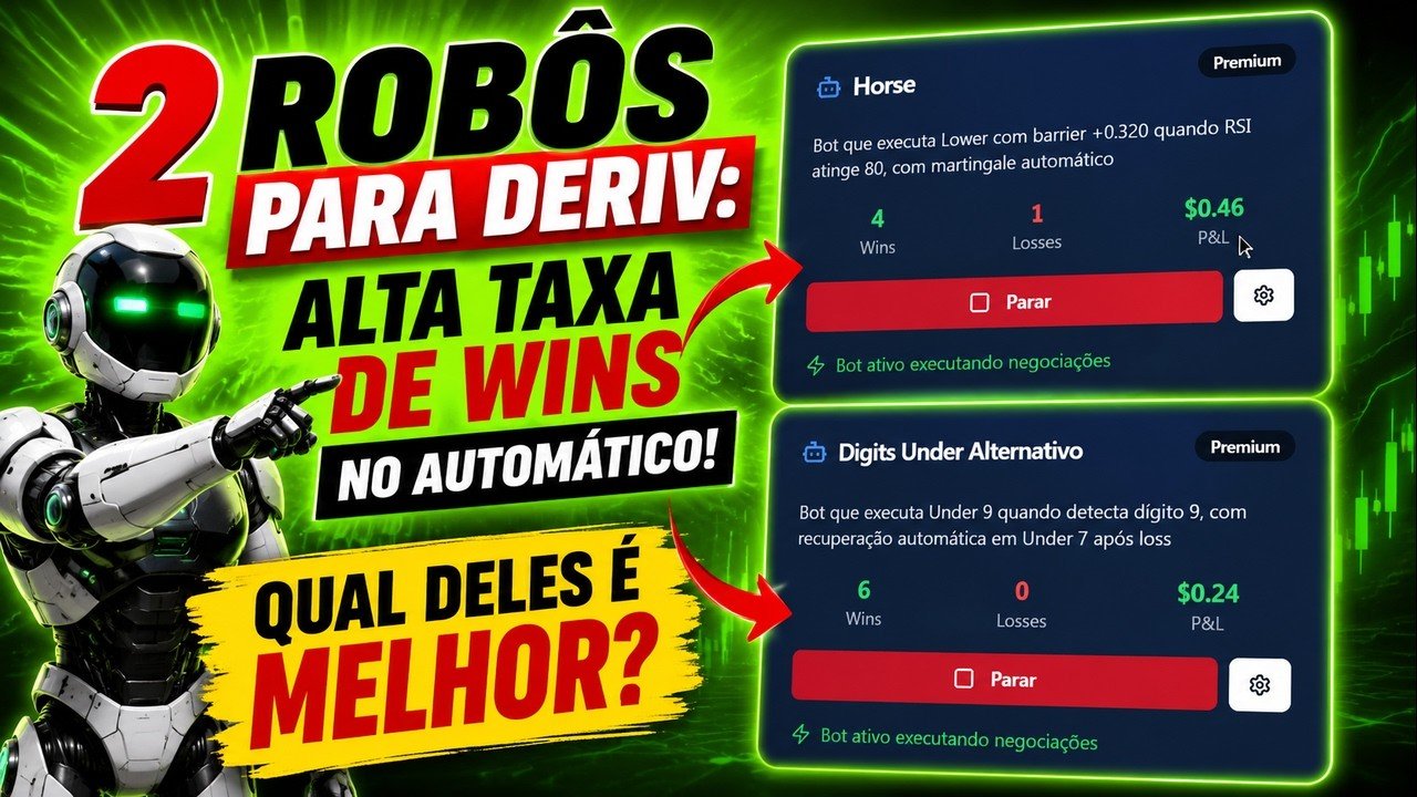 ✅ COMO UTILIZAR 2 ROBÔS SIMULTÂNEOS NA DERIV- HORSE+DIGITS UNDER AO MESMO TEMPO GERANDO DÓLAR