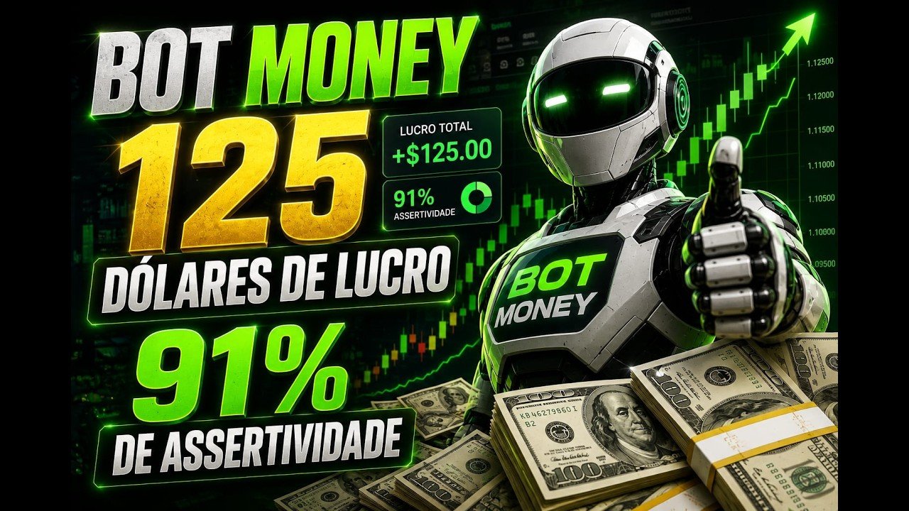 91 % DE ASSERTIVIDADE E 125 DÓLARES DE LUCRO – Operação de 3 Horas com Bot Money !