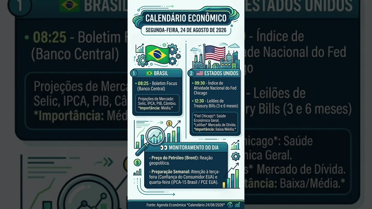 CALENDÁRIO ECONÔMICO 24/08/2026 #mercadofinanceiroamericano #investimentos #economia #daytrade