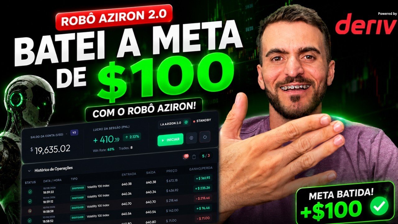 DERIV: BATENDO A META DE $100 DÓLARES COM ROBÔ NOVO