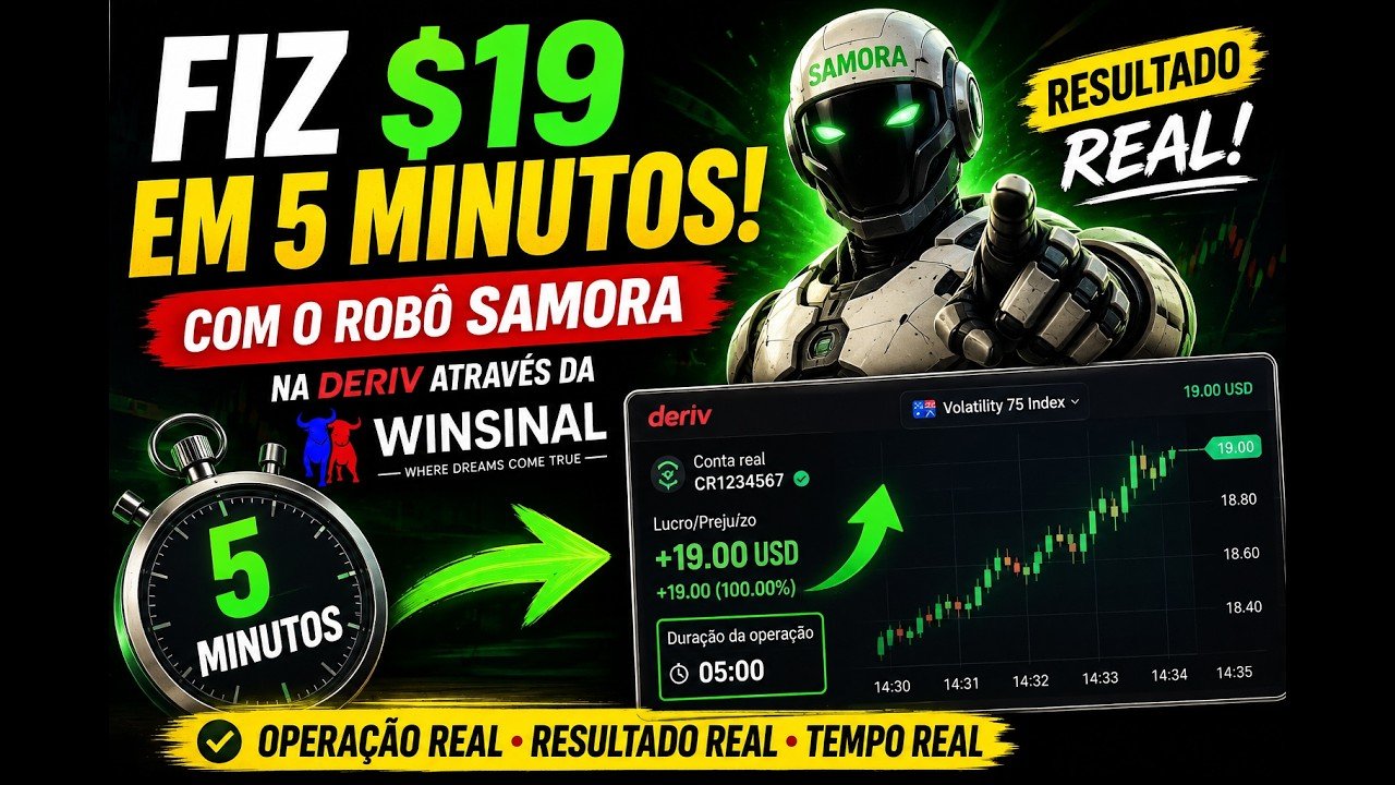 FIZ $19 EM APENAS 5 MINUTOS! 🤯 TESTEI O ROBÔ SAMORA DA WINSINAL NA DERIV