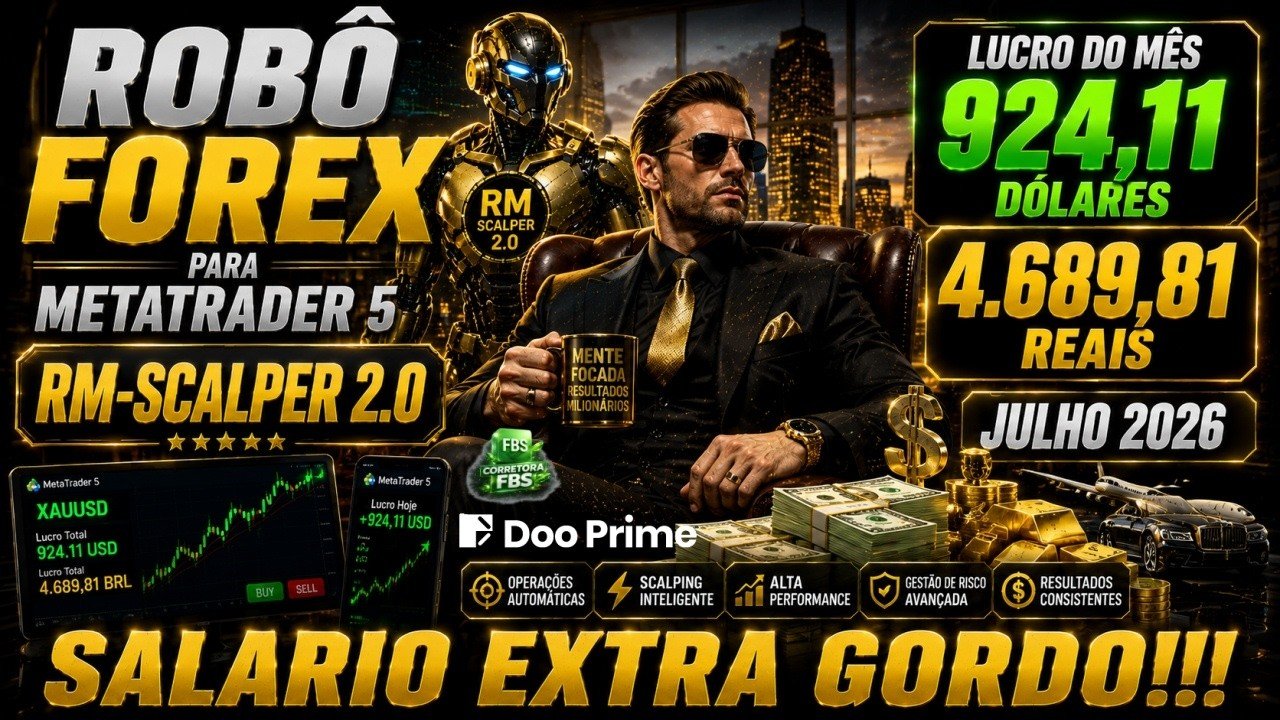 LUCRO DO MÊS 924,11 DÓLAR, 4.689,81 REAIS JULHO 2026 ROBÔ FOREX PARA METATRADER 5  RM-SCALPER 2.0