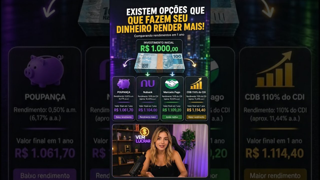Onde investir R$ 1.000? Poupança, CDB ou conta remunerada? 💰 #bolsadevalores #finanças #finance
