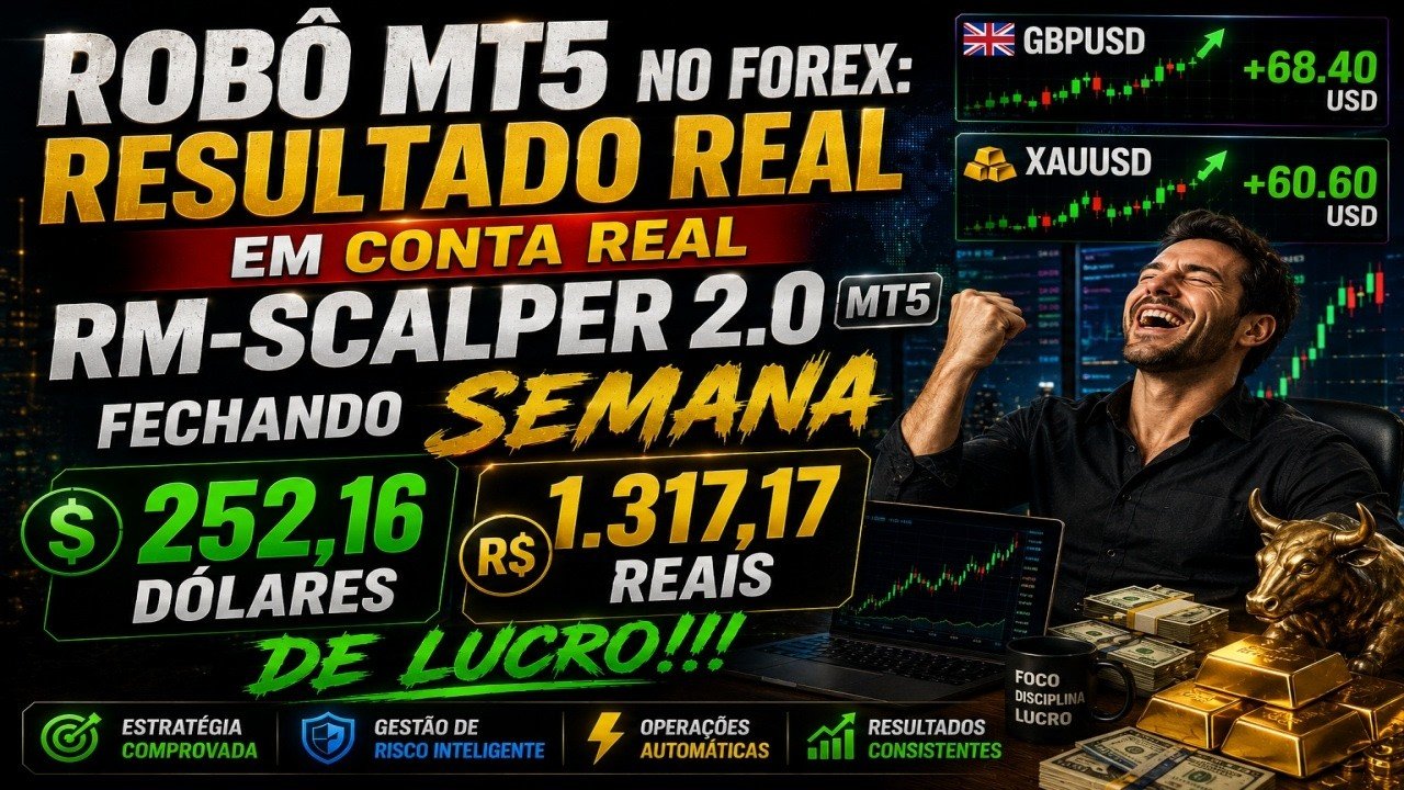 ROBÔ MT5 NO FOREX: RESULTADO REAL EM CONTA REAL, RM-SCALPER 2.0 LUCRO 252,16 DÓLARES, 1.317,17