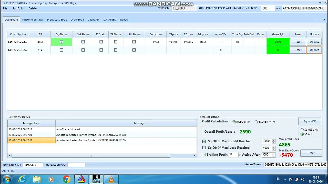 ROBO TRADING NIFTY OPTION 20 AUG 26 .10 LOT TODAY PROFIT.Rs.6800