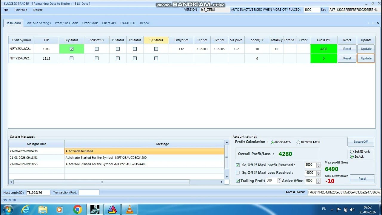 ROBO TRADING NIFTY OPTION 21 AUG 26 .10 LOT TODAY PROFIT.Rs.8200