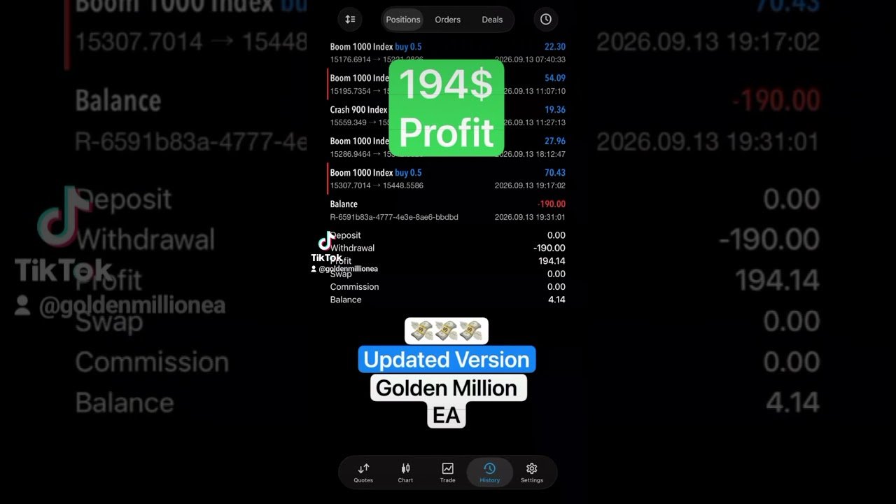 Golden Million EA 🤖 | AI Auto Trading Robot for Boom & Crash Indices | MT5 Deriv Trading #trading