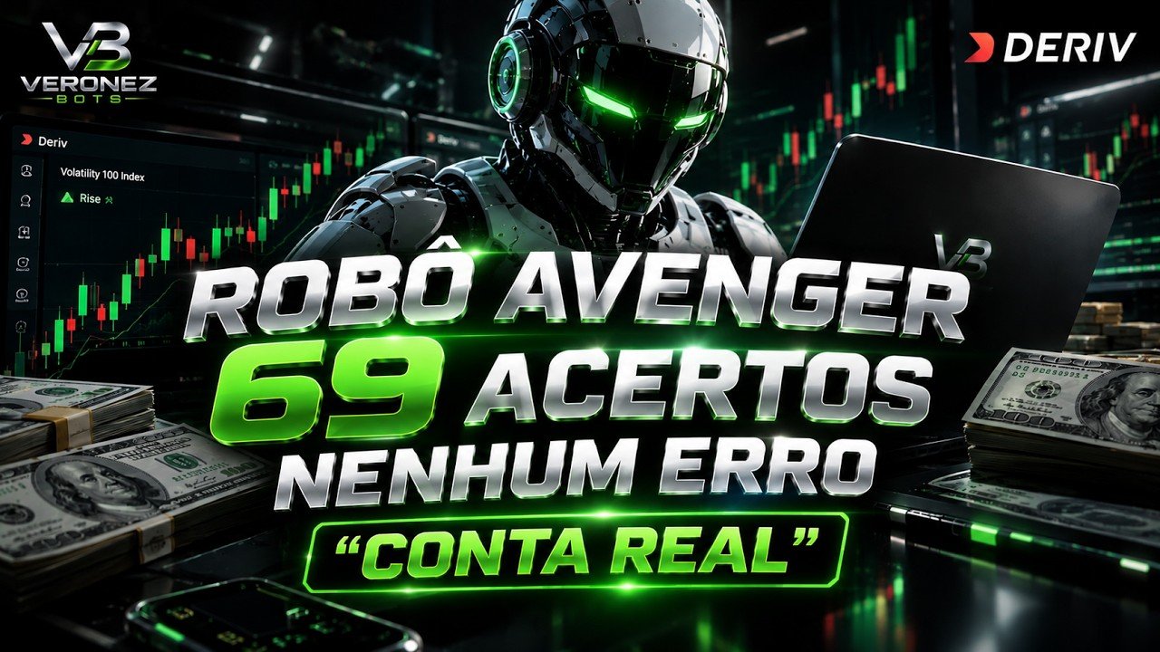 Robô AVENGER Fez 100% de acertos na Deriv  :  69 x 0 –  Conta Real – AVENGER
