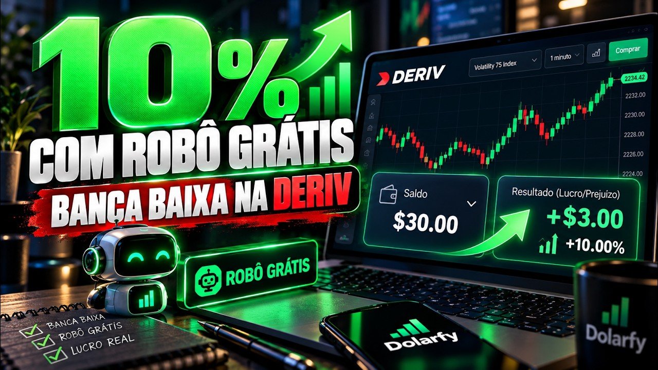 Robô grátis na Deriv: dá pra fazer 10% com banca baixa?